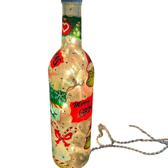 Designer Grinch Merry Grinchmas Bottle Lights Beautiful Handmade Unique Gift - Picture 3 of 8